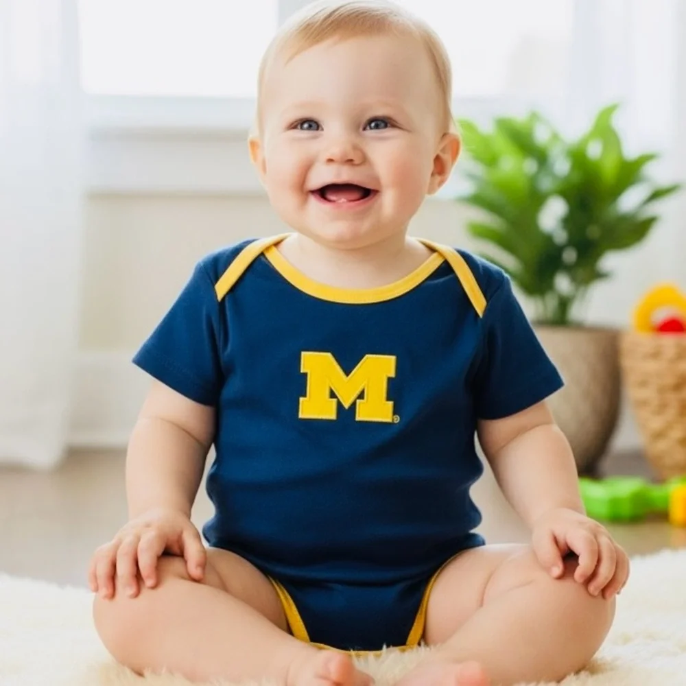 University of Michigan (UofM) Maze & Blue Infant Onesie. Authentic. Unisex. NWT